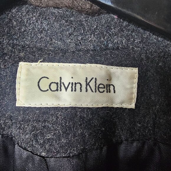 VTG Calvin Klein Merino Trench Coat Sz 14 Women Faux Fur Collar Quiet Luxury USA - Picture 10 of 13